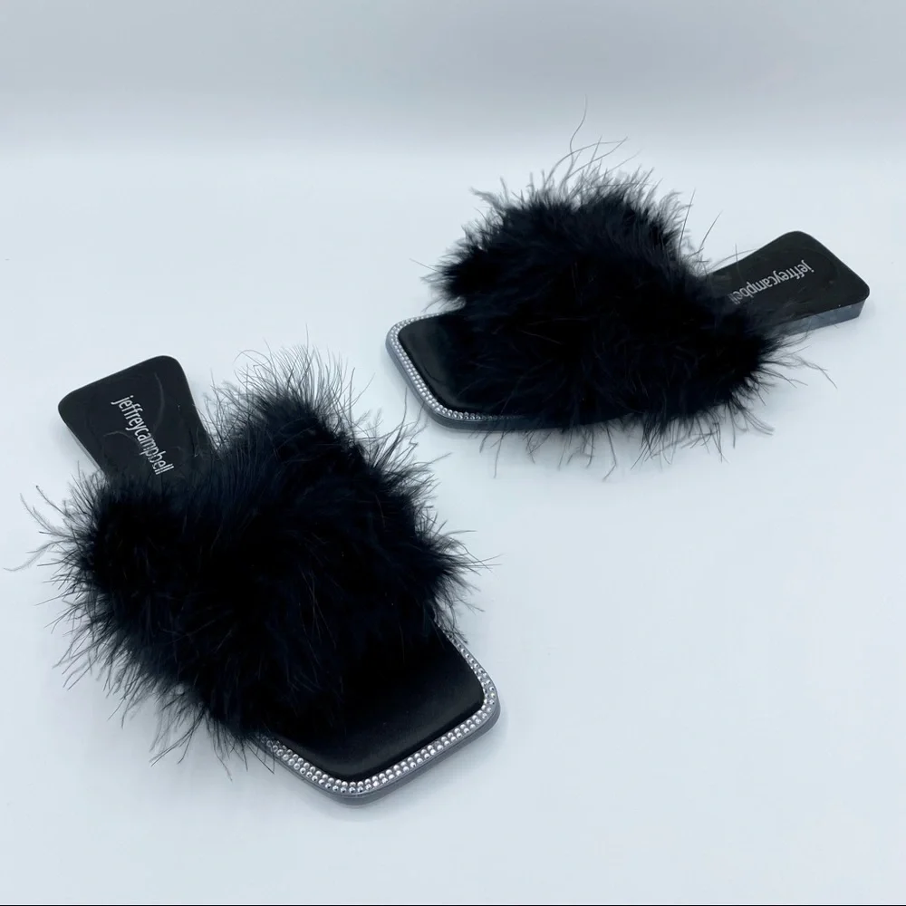 Jeffrey Campbell Black Acelynn Faux Fur Slide Sandal Size 5.5